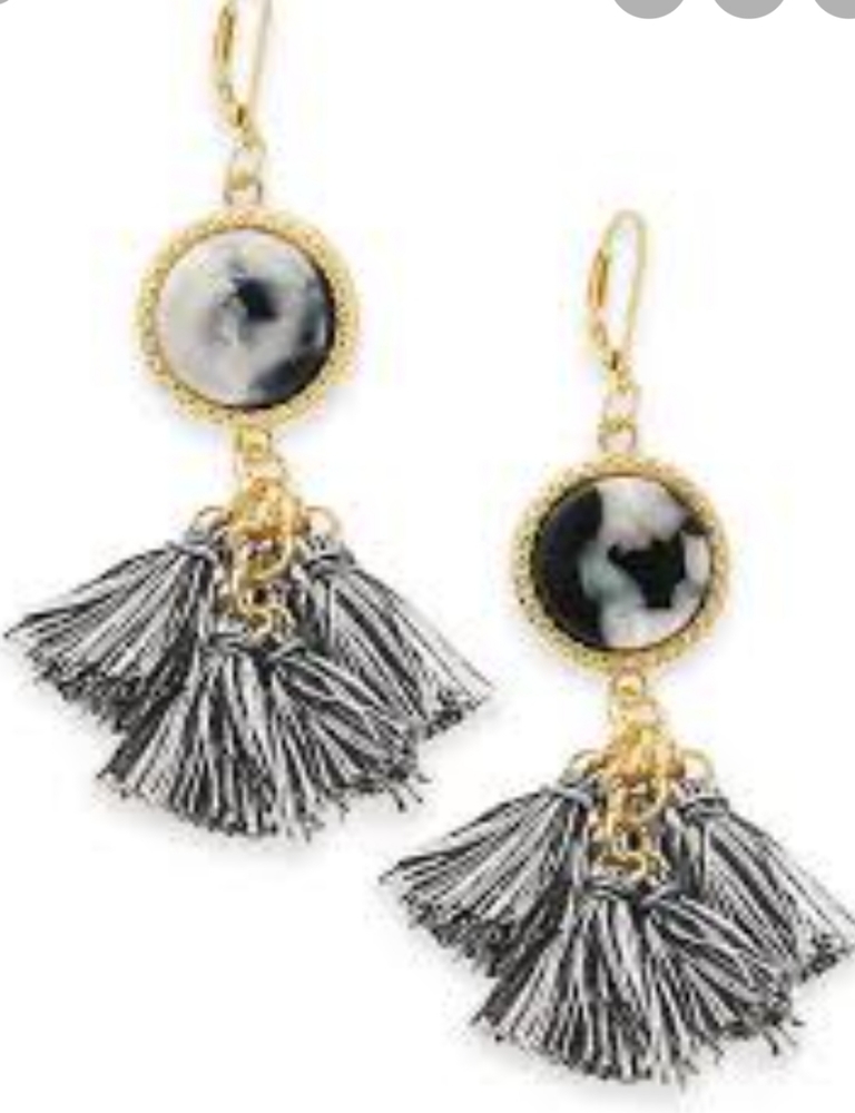 INC GOLD TONE TORTOISE LOOK MULTI TASSLE DROP EARRINGS